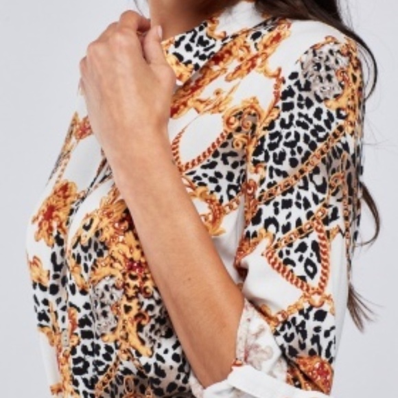 Animal Chain Print Shirt Dress - Picture 3 of 5